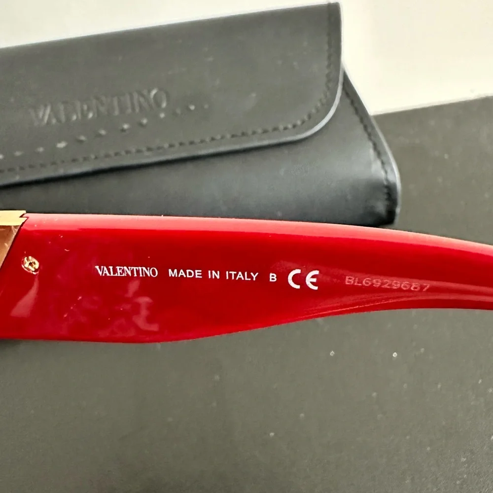 Valentino Red Hexagonal Frame Sunglasses with Gold Accent